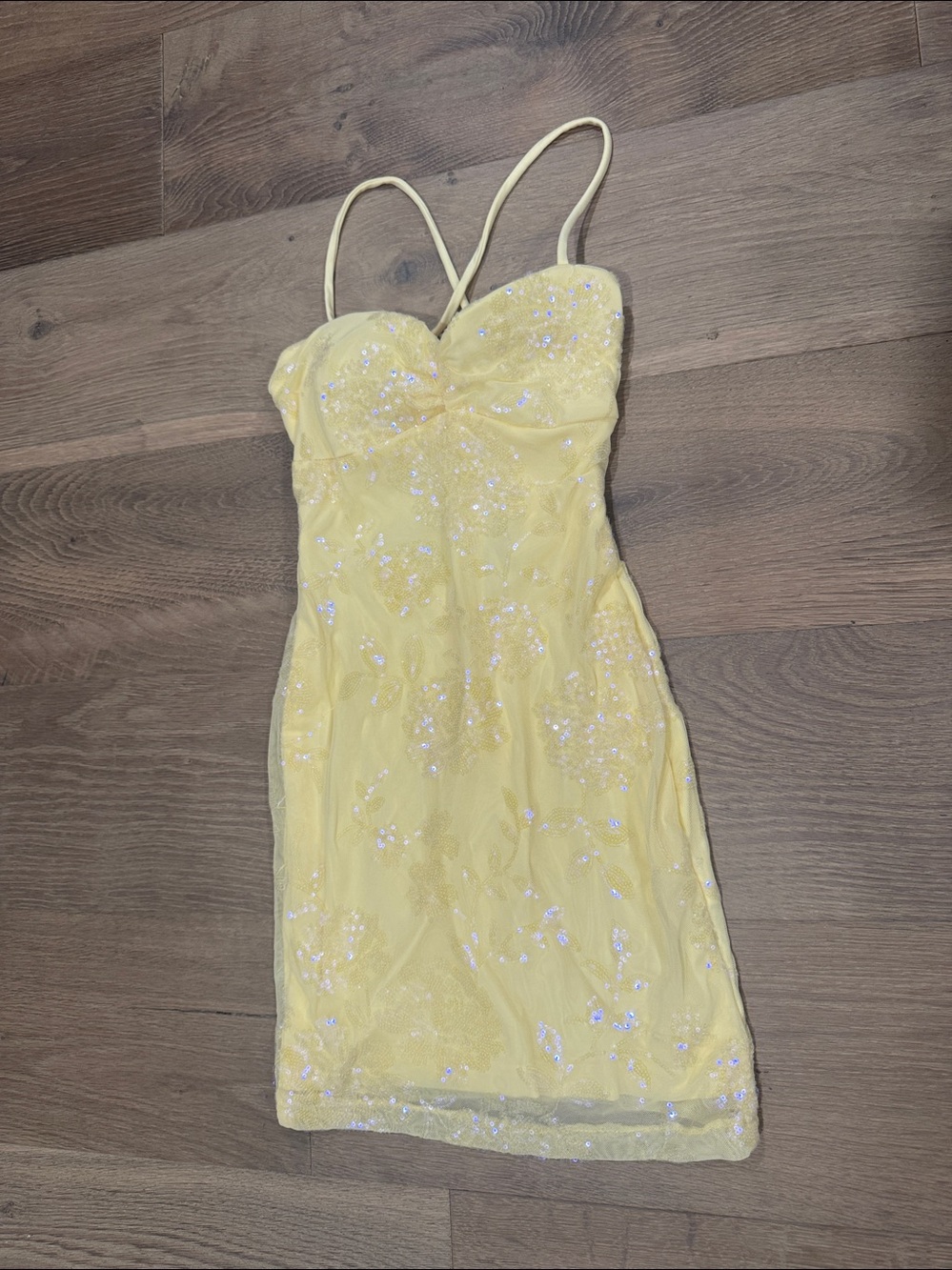 Yellow Sequin Spaghetti-Strap Mini Dress
